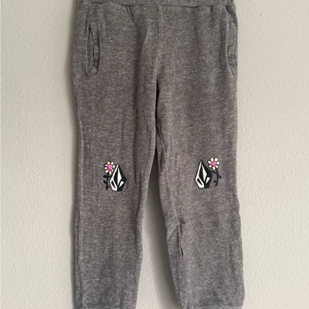 Volcom Gray Girls' Jogger Pants with Flower Logo